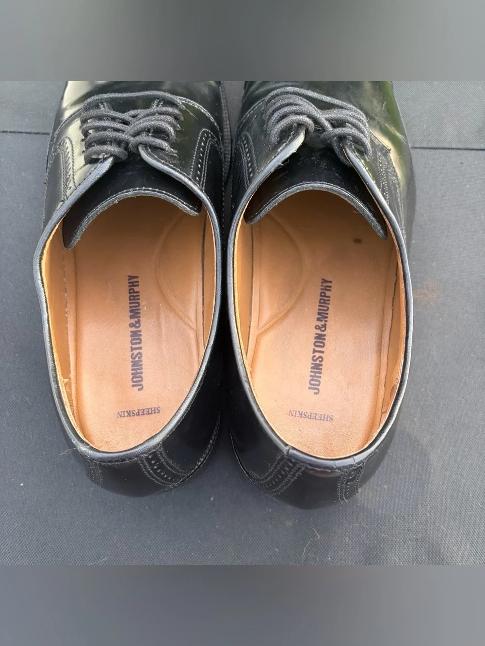 Johnston & Murphy Bradford Cap Toe Oxfords Black Polished Brush Off Leather 10D
